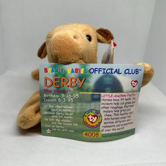 TY BEANIE BABIES DERBY the HORSE 1995 Plush Stuffed Animal & Card - Picture 7 of 9